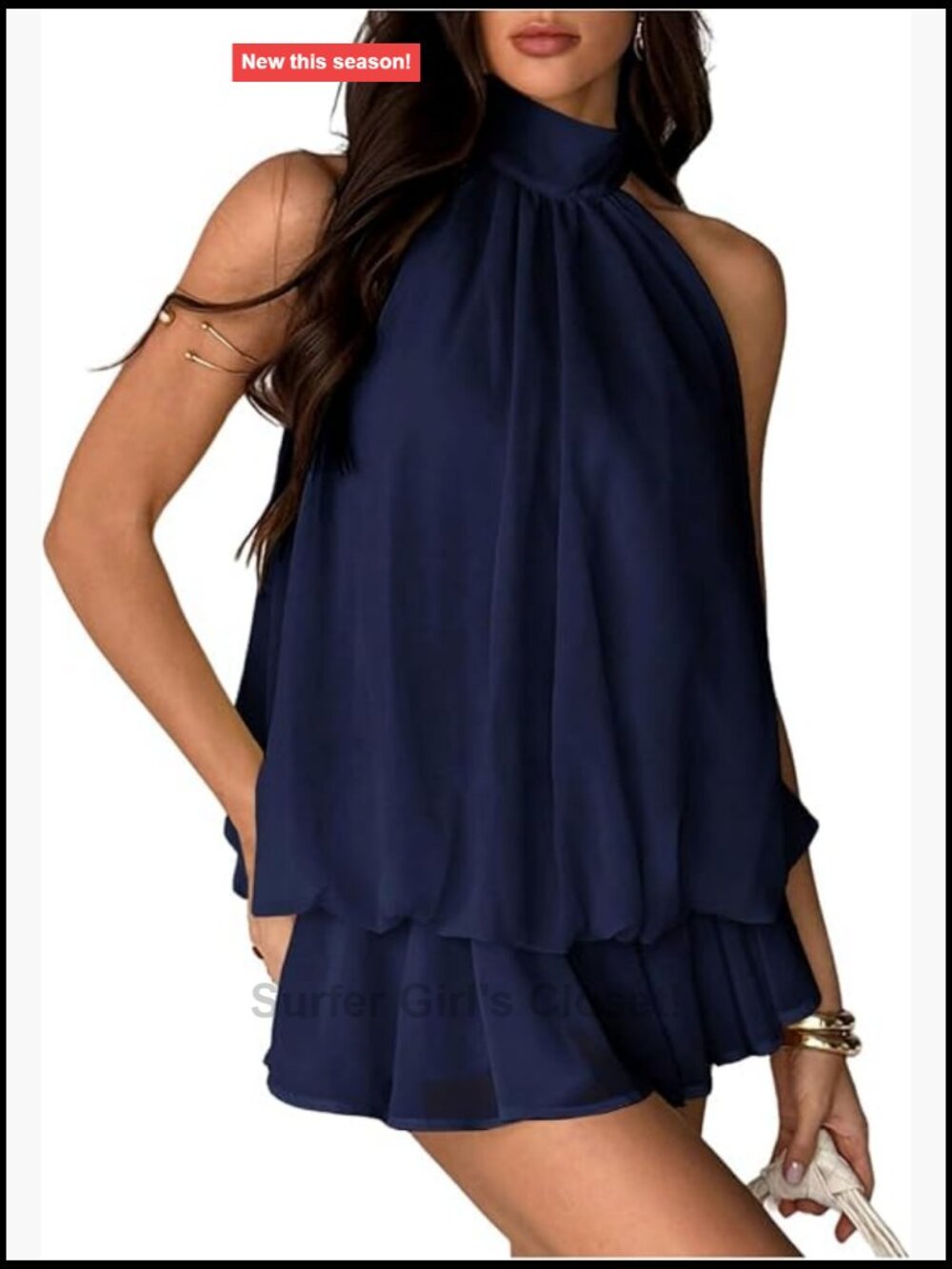 Sleeveless Halter Neck Ruffle Mini Dress Open Back Backless